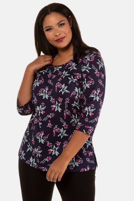 Longshirt, Blütenmuster, 3/4-Arm, Jersey