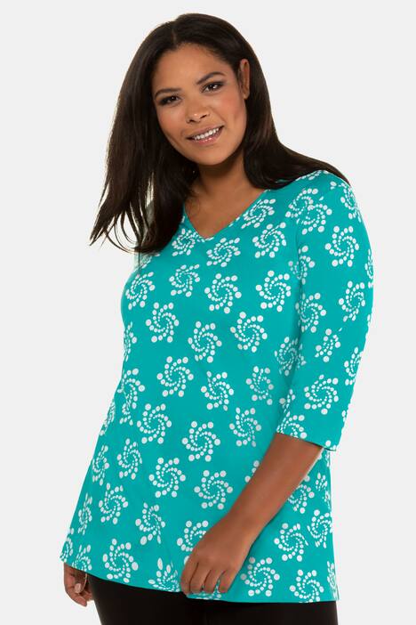 Longshirt, geometrisches Muster, V-Ausschnitt, 3/4-Arm