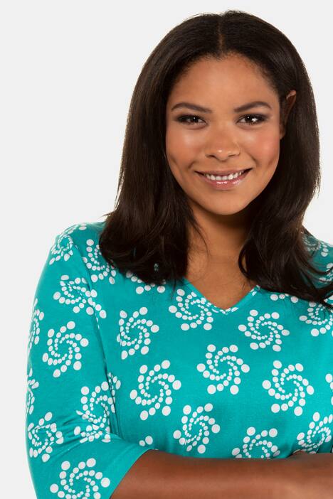 Longshirt, geometrisches Muster, V-Ausschnitt, 3/4-Arm