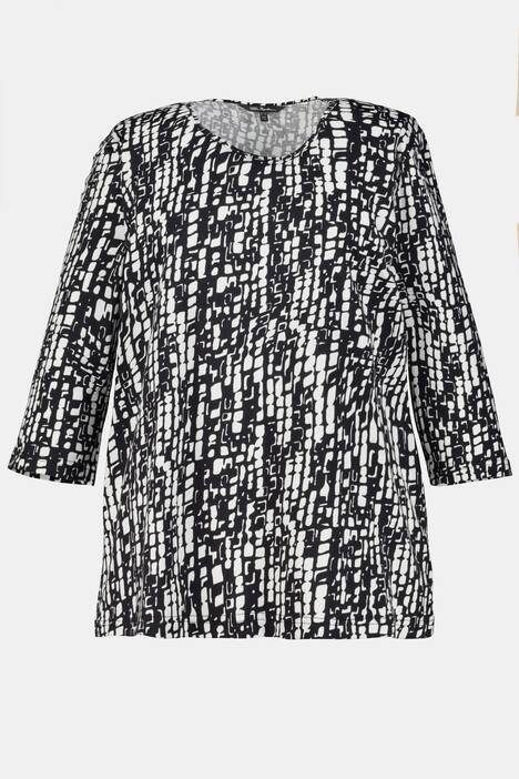 Shirt, grafisches Muster, 3/4-Arm, reine Baumwolle
