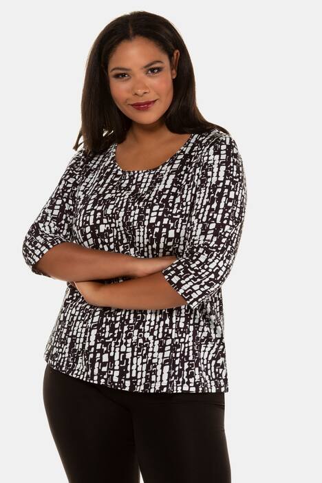 Shirt, grafisches Muster, 3/4-Arm, reine Baumwolle