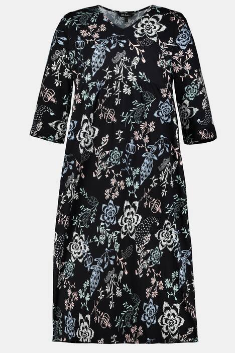 Jerseykleid, Blütenmuster, V-Ausschnitt, 3/4-Arm