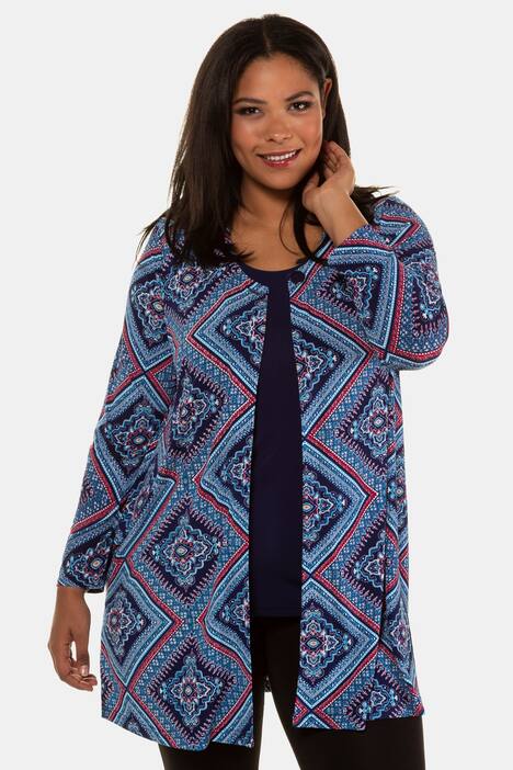 Jacke, gemusterter Jersey, A-Linie, V-Ausschnitt