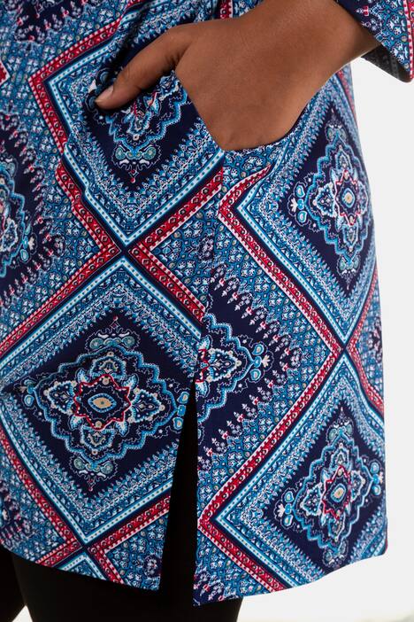 Jacke, gemusterter Jersey, A-Linie, V-Ausschnitt