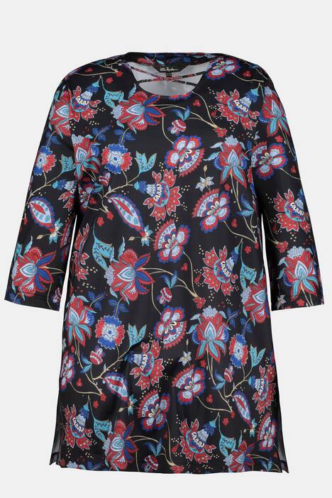 Shirt, florales Muster, Ausschnitt-Zierbänder, 3/4-Arm