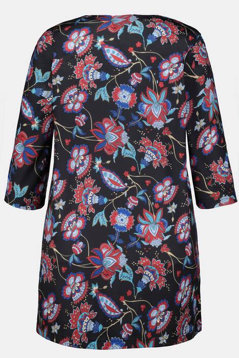 Shirt, florales Muster, Ausschnitt-Zierbänder, 3/4-Arm