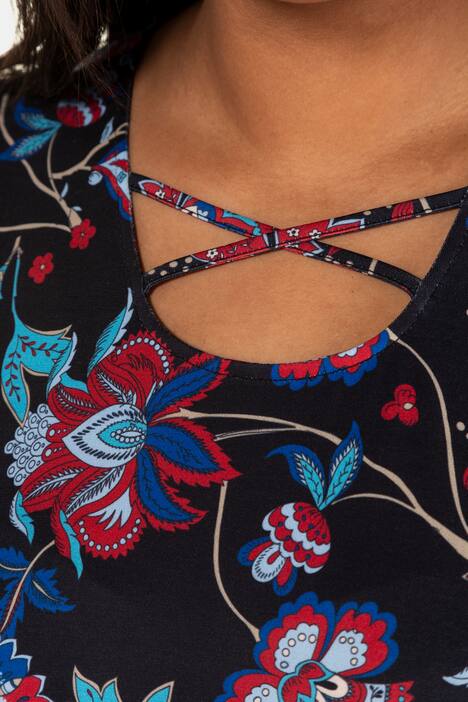 Shirt, florales Muster, Ausschnitt-Zierbänder, 3/4-Arm