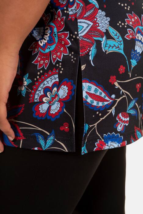 Shirt, florales Muster, Ausschnitt-Zierbänder, 3/4-Arm