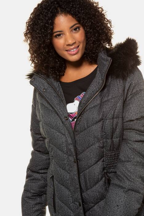 Steppmantel, Flanell-Melangeoptik, Wechsel-Webpelz