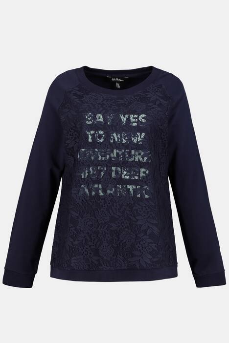 Say Yes Lace Front Raglan Sleeve Cotton Sweatshirt