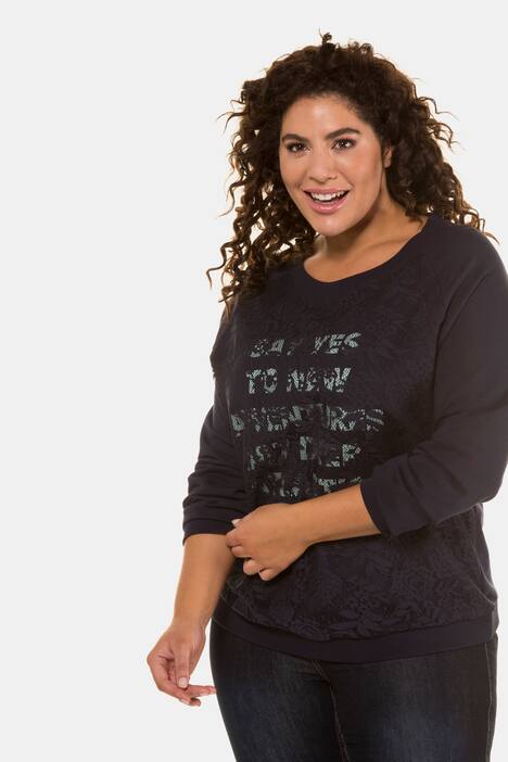 Say Yes Lace Front Raglan Sleeve Cotton Sweatshirt