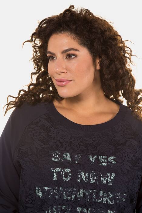 Say Yes Lace Front Raglan Sleeve Cotton Sweatshirt