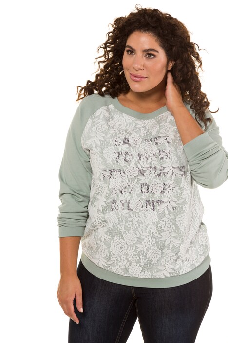 Say Yes Lace Front Raglan Sleeve Cotton Sweatshirt