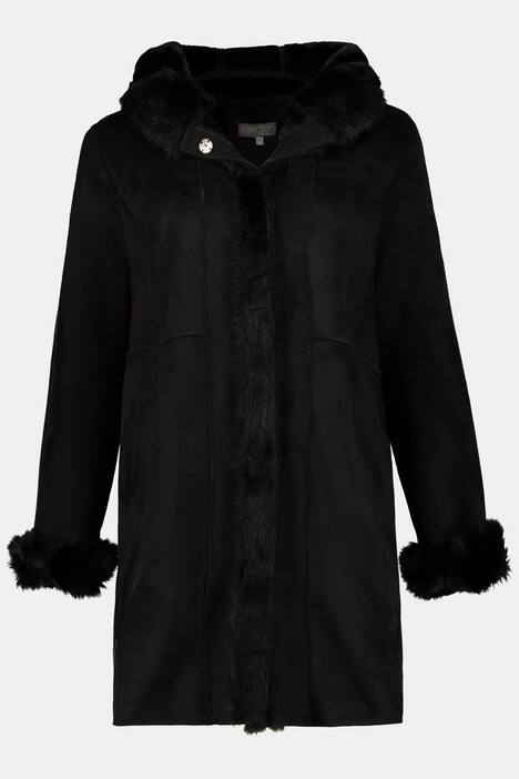 Mantel, Veloursoptik, Webpelzfutter, Kapuze, selection