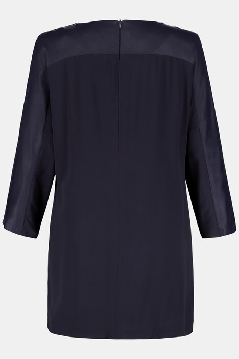 Satin Inset Round Keyhole Neck Tunic Blouse
