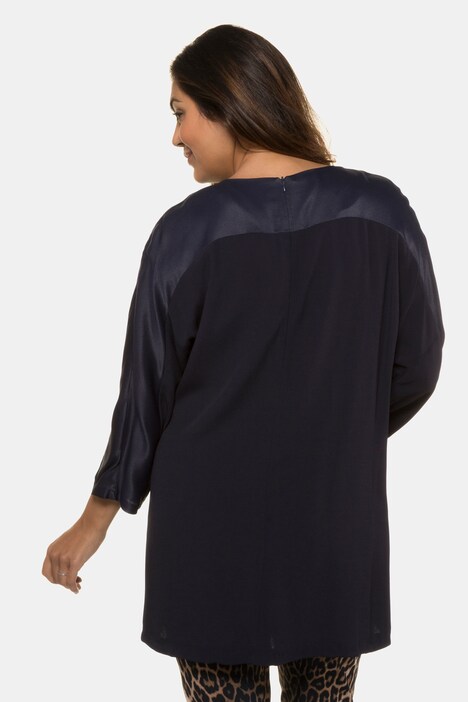 Satin Inset Round Keyhole Neck Tunic Blouse