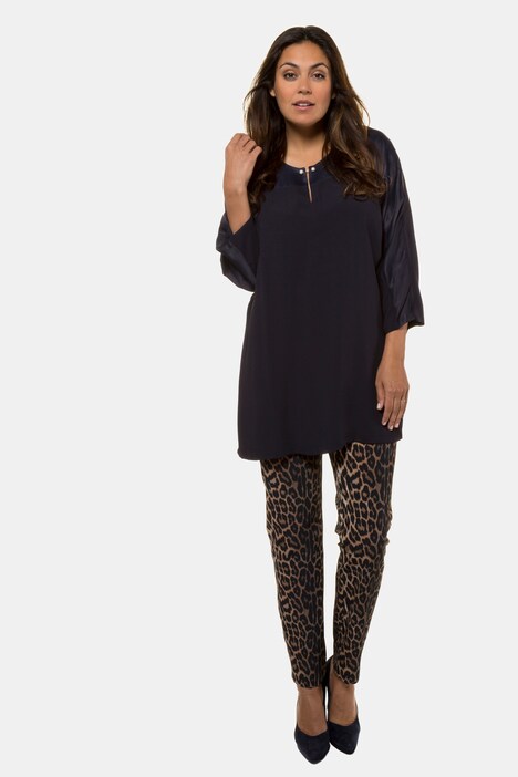 Satin Inset Round Keyhole Neck Tunic Blouse