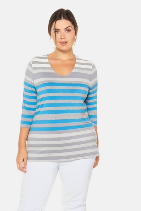 Shirt, Classic, Rundhalsausschnitt, 3/4-Arm, Streifen