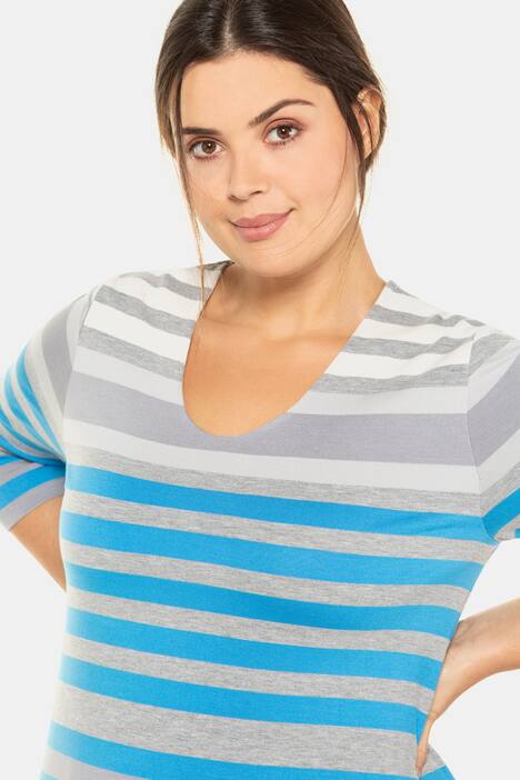 Shirt, Classic, Rundhalsausschnitt, 3/4-Arm, Streifen
