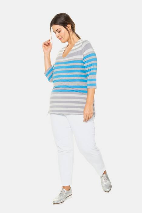 Shirt, Classic, Rundhalsausschnitt, 3/4-Arm, Streifen