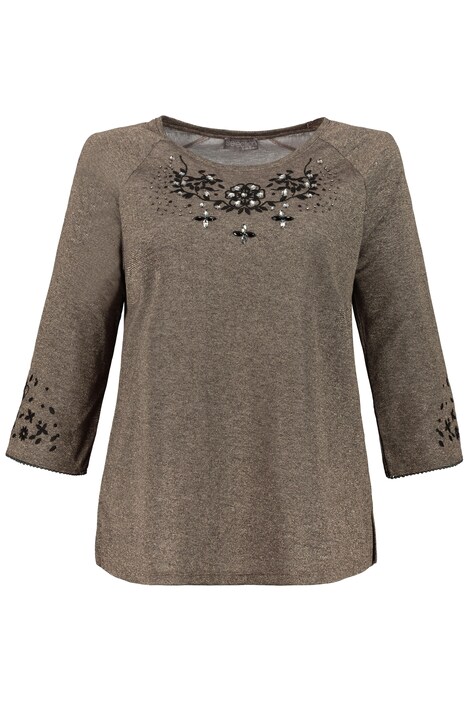Floral Embroidery Bead Accent Metallic Knit Top