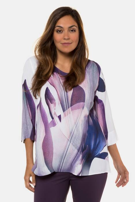 Abstract Watercolor Rounded V-Neck Blouse