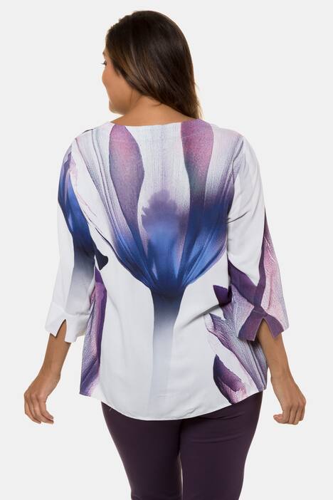 Abstract Watercolor Rounded V-Neck Blouse