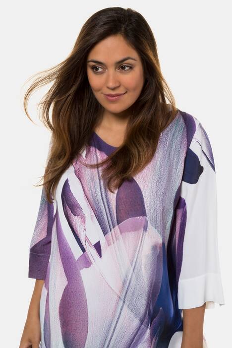 Abstract Watercolor Rounded V-Neck Blouse