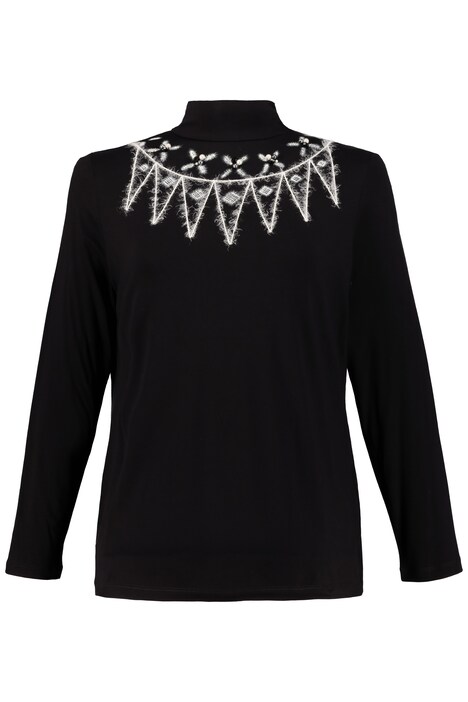 Yarn Embroidered Long Sleeves Stretch Knit Turtleneck