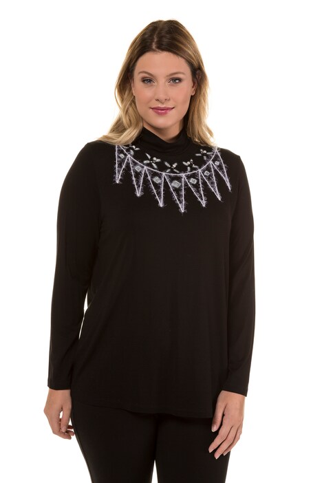 Yarn Embroidered Long Sleeves Stretch Knit Turtleneck