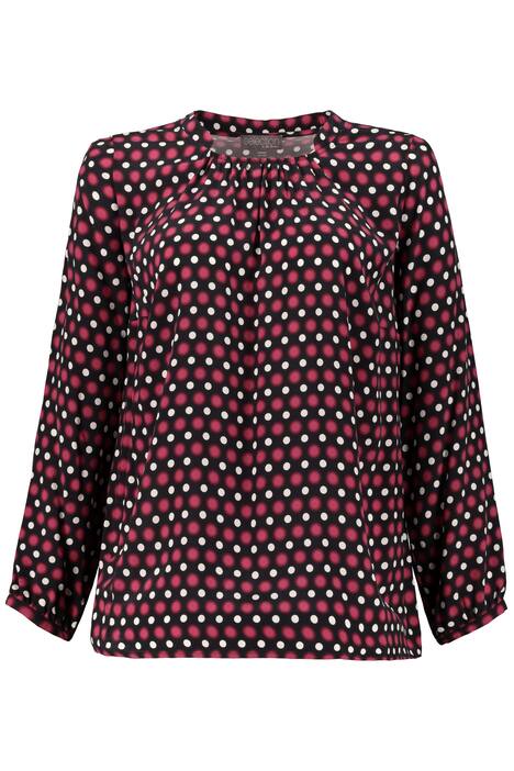 Optical Dot Print Round Neck Long Sleeve Blouse