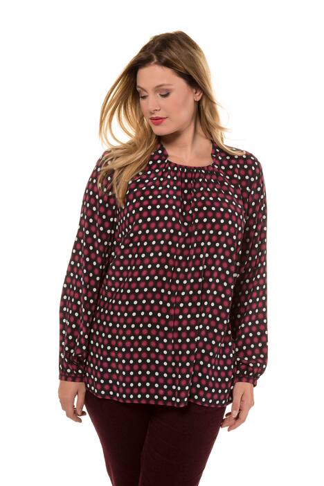 Optical Dot Print Round Neck Long Sleeve Blouse