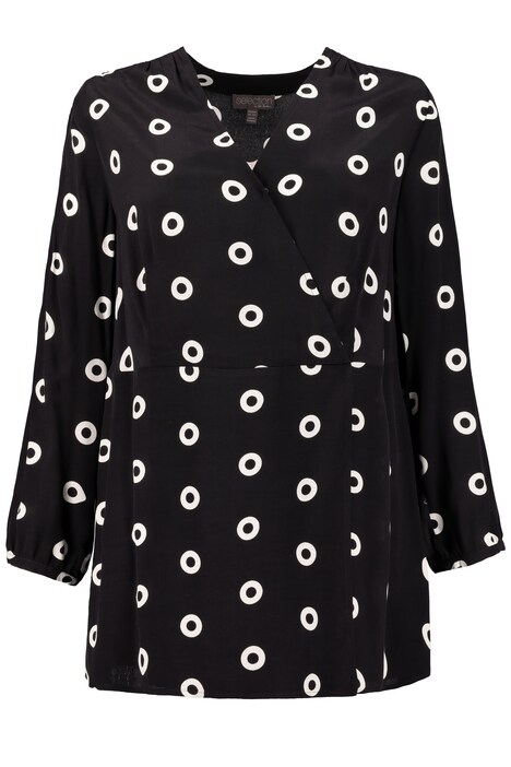 Circle Print Surplice V-Neck Long Sleeve Blouse