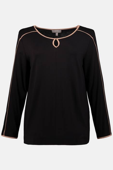Piping Accent Keyhole Stretch Knit Top