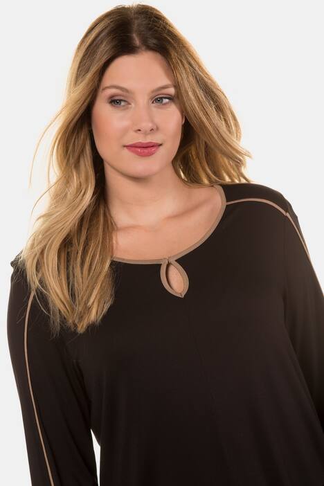 Piping Accent Keyhole Stretch Knit Top