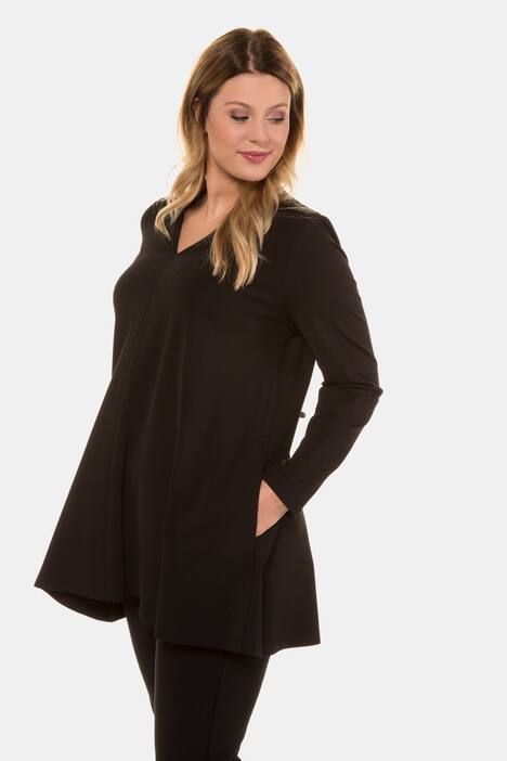 Longshirt, Stehkragen, A-Linie, V-Ausschnit, selection