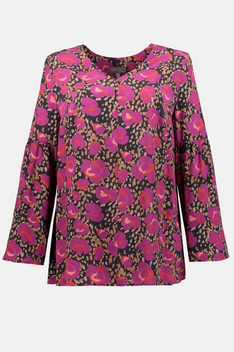 Expressionist Floral Print V-Neck Blouse