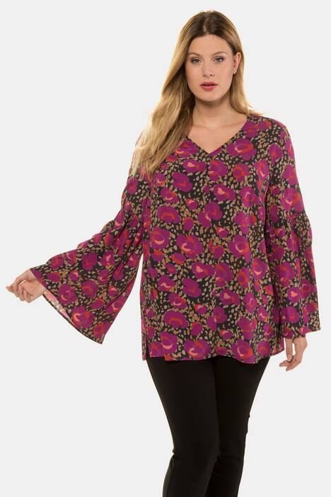 Expressionist Floral Print V-Neck Blouse
