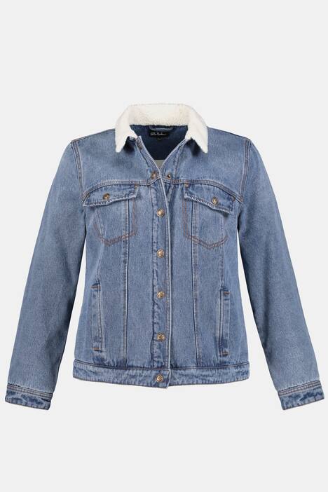Jeansjacke, Teddyfutter, kurze Form, Druckknöpfe