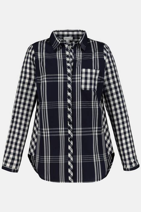Bluse, Karo-Mix, Langarm, Krempelriegel