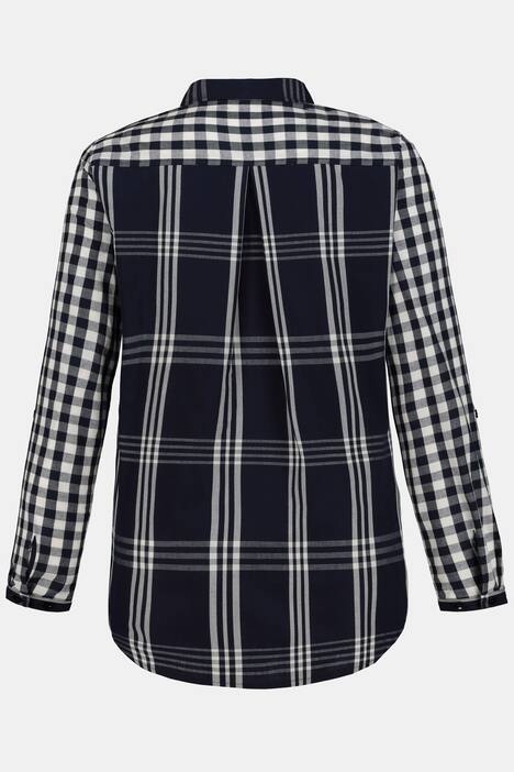 Bluse, Karo-Mix, Langarm, Krempelriegel