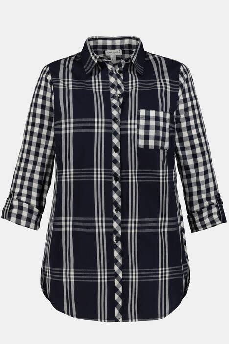 Bluse, Karo-Mix, Langarm, Krempelriegel