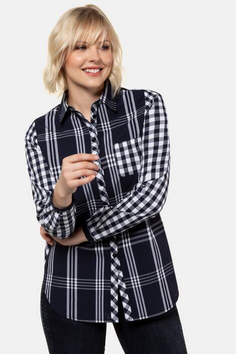Bluse, Karo-Mix, Langarm, Krempelriegel
