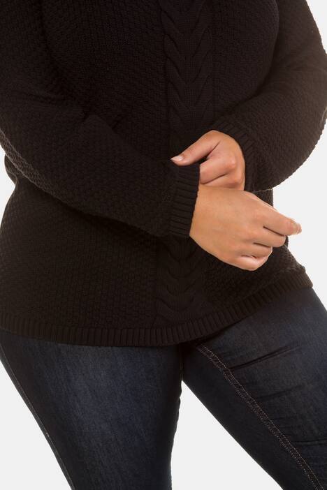Pullover, Feinstrick, Zopfmuster vorne, Langarm