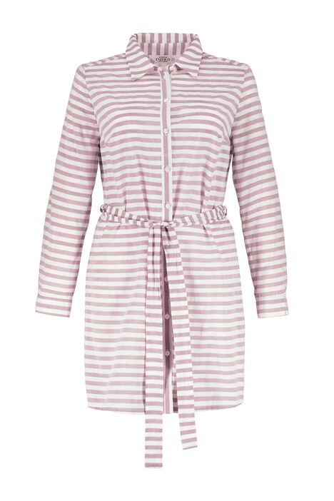 Button Front Striped Belted Cotton Tunic Shirt