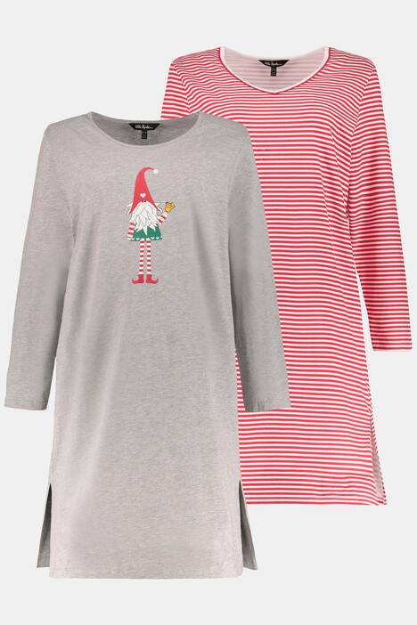 Bigshirts, 2er-Pack, Wichtelmotiv/Ringel, bis Gr. 66/68