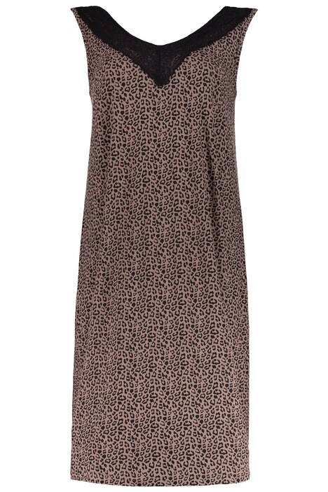 Leopard Print Lace Back Stretch Knit Nightgown