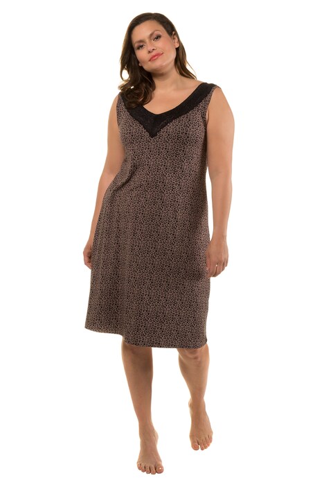 Leopard Print Lace Back Stretch Knit Nightgown