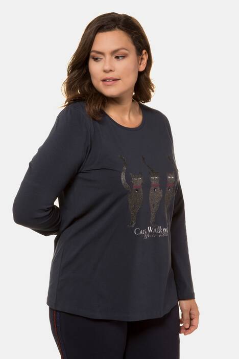 Shirt, Glitzer-Katzenmotiv, Classic, Elasthan