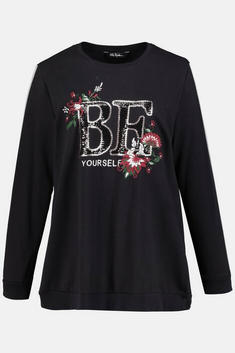 Sweatshirt, Blüten-Stickerei, Pailletten-Schriftzug